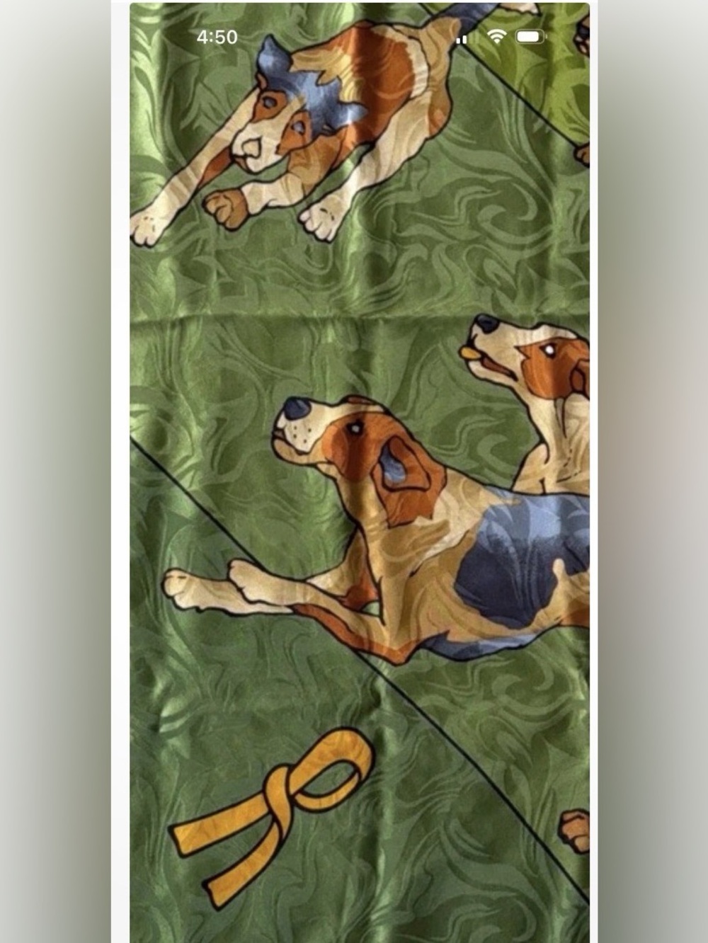 Rare Vintage Roberta di Camerino Silk Scarf Green Dog Print Signet